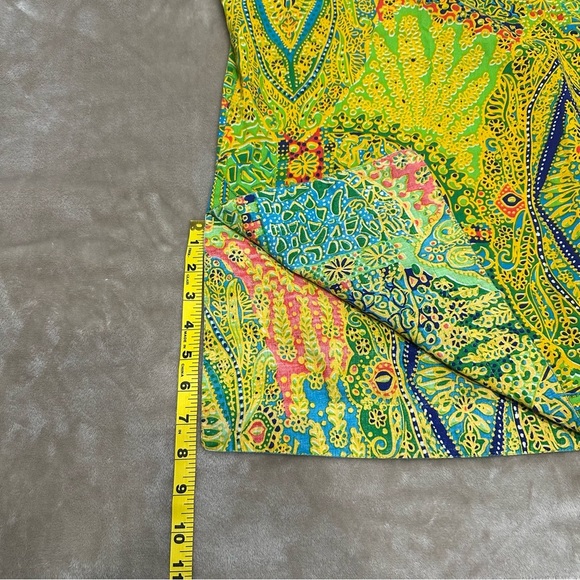 Gretchen Scott Top Tunic Green Geometric V-Neck Pullover Artsy Colorful Small - Picture 8 of 8